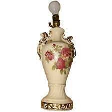Vintage 1940's China Lamp Ruby Roses Gold Accents Signed Worrall. picture