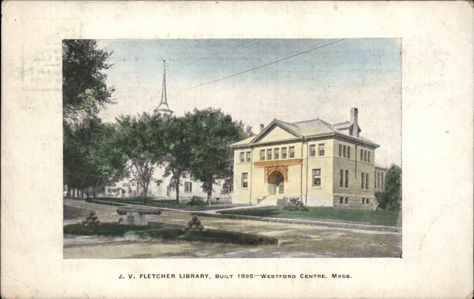 Westford Centre Massachusetts MA Fletcher Library c1910 Vintage Postcard