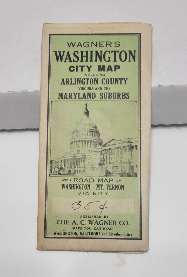 1936 Wagner\'s Washington DC City Road Map Mt. Vernon Alrington Co Maryland burbs