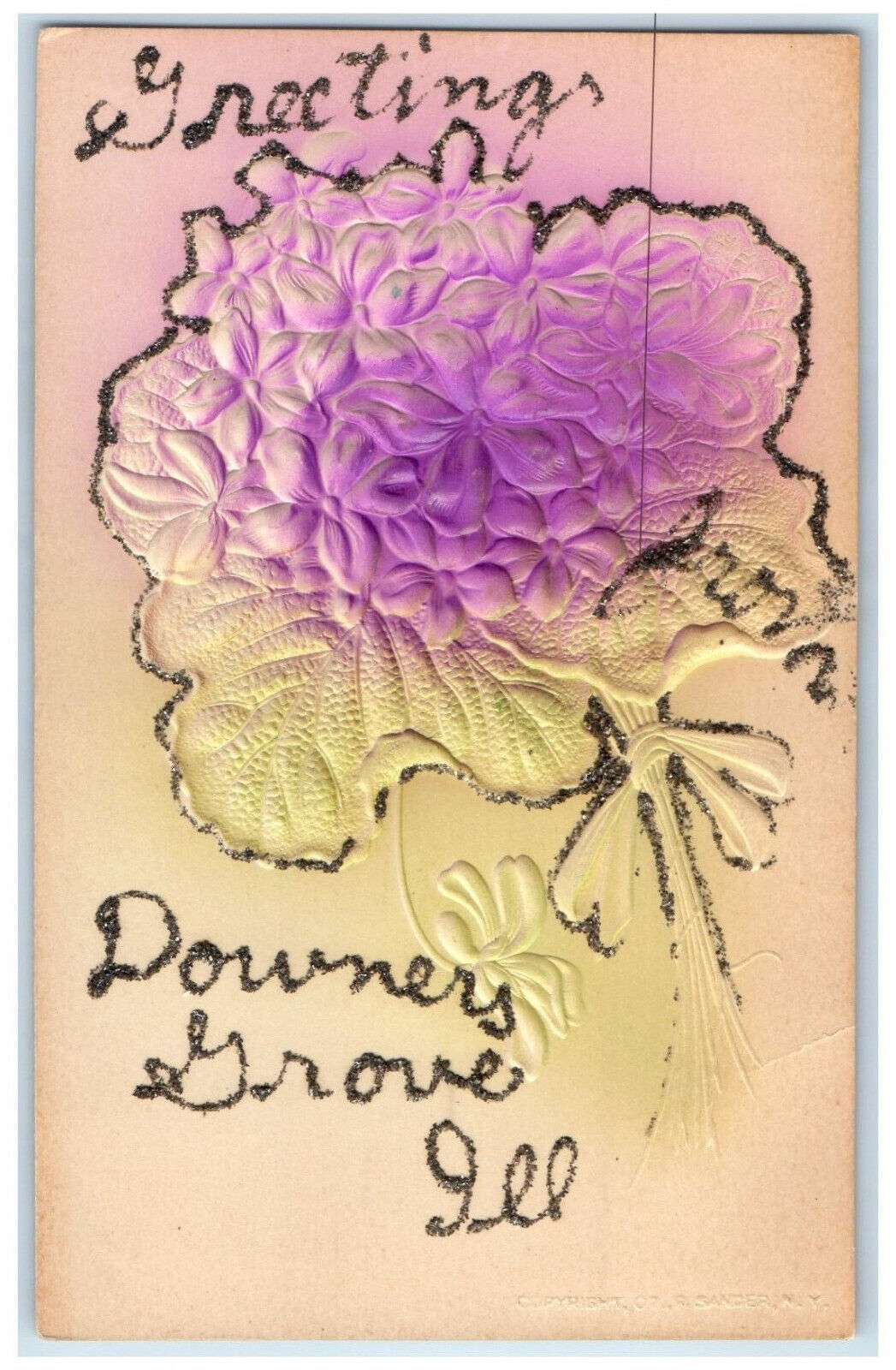 c1910 Greetings From Downers Grove Illinois IL Embossed Flower Postcard