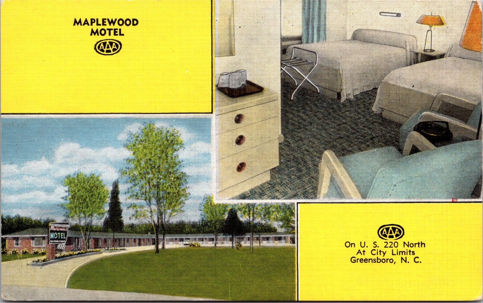 Linen Postcard Maplewood Motel in Greensboro, North Carolina~136305