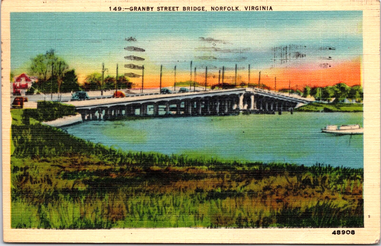Postcard Norfolk Virginia Granby Street Bridge Posted 1945