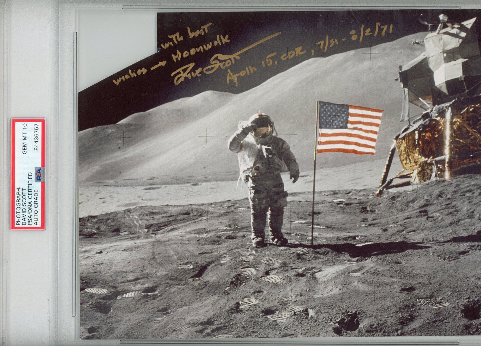 Dave Scott astronaut signed photo Standing on Moon PSA GEM MINT 10 Autograph