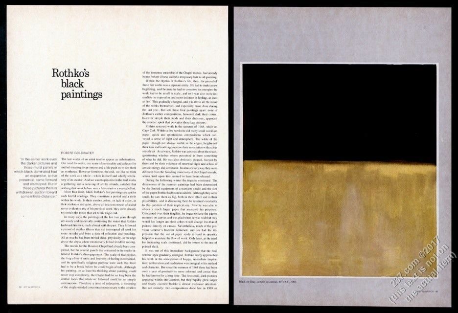 1971 Mark Rothko\'s black paintings vintage print article