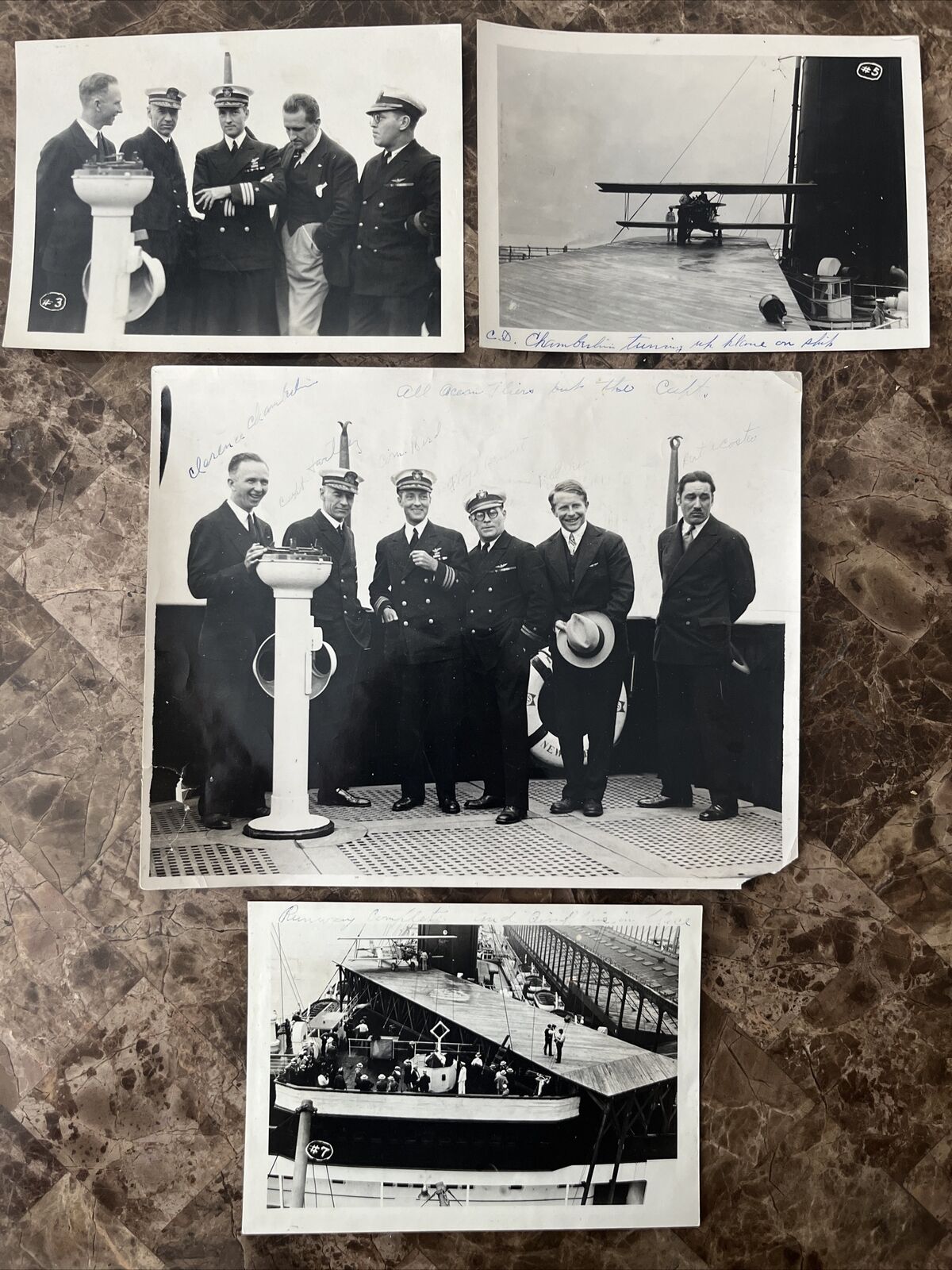 (4) Original 1927 Aviator Clarence Chamberlin SS Leviathan Flight Photograph Lot