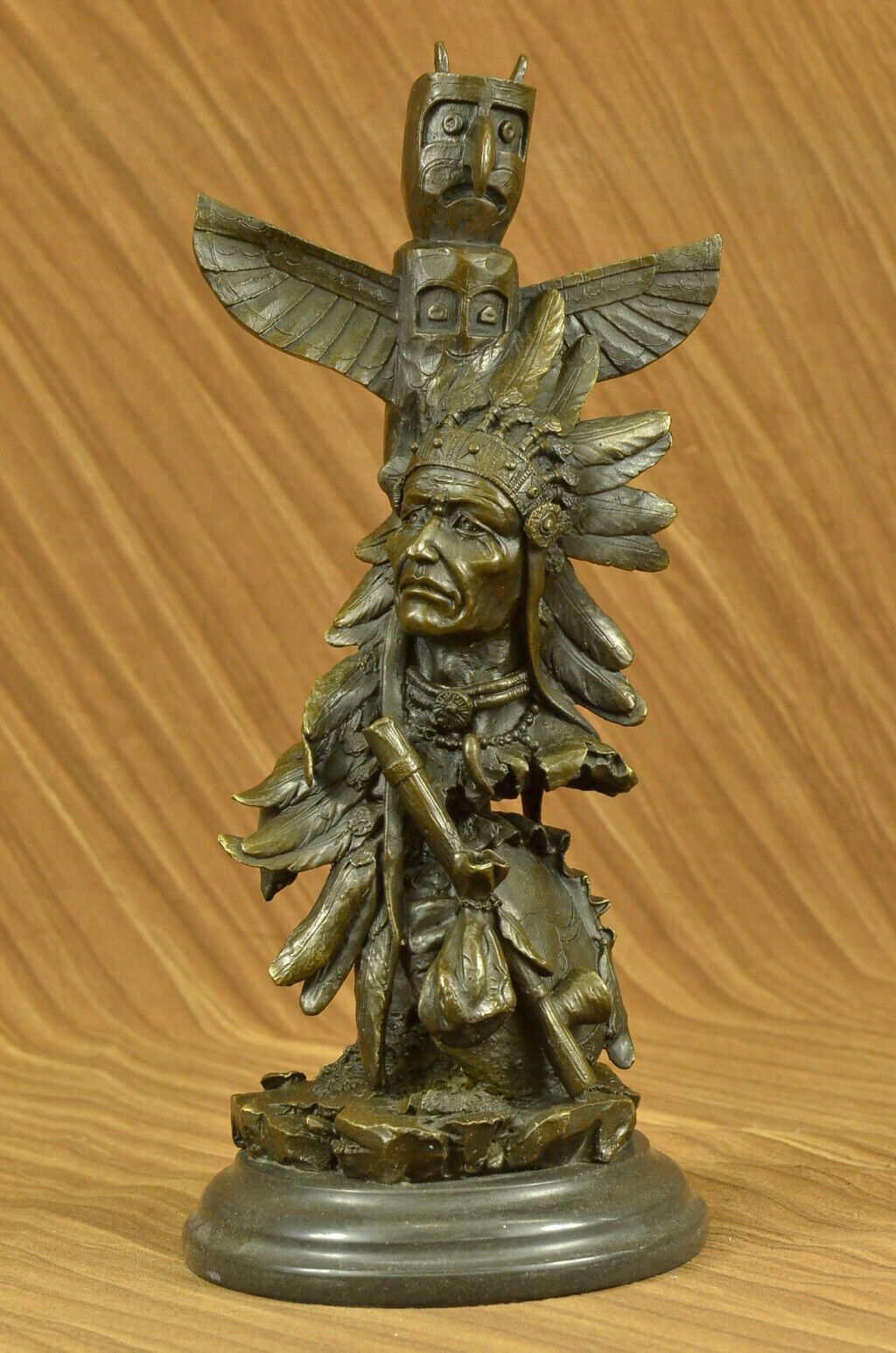 NATIVE AMERICAN INDIAN CHIEF GERONIMO BUST SPEAR BRONZE FIGURINE ART DEAL DECO