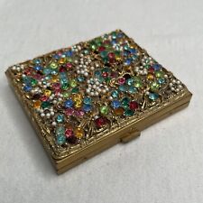 Vintage Jewel Encrusted Dorset 5th Avenue Powder Compact Gold Tone Brass Beaded picture
