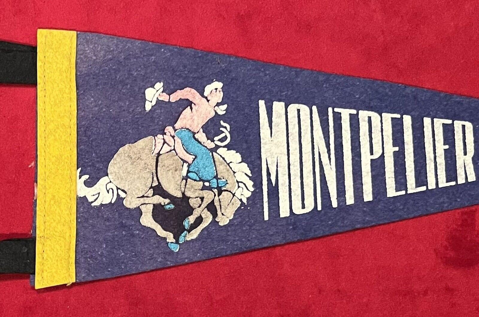 Vintage 1940\'s Montpelier Idaho Felt 12 Inch Pennant w/ Rodeo Graphic Early Old