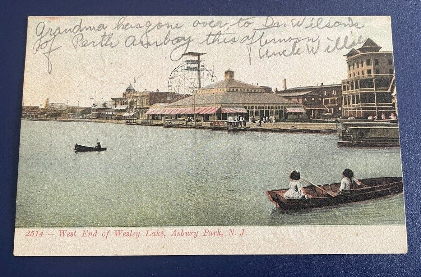 West End of Wesley Lake, Asbury Park, New Jersey NJ Postcard ~ Posted 1907