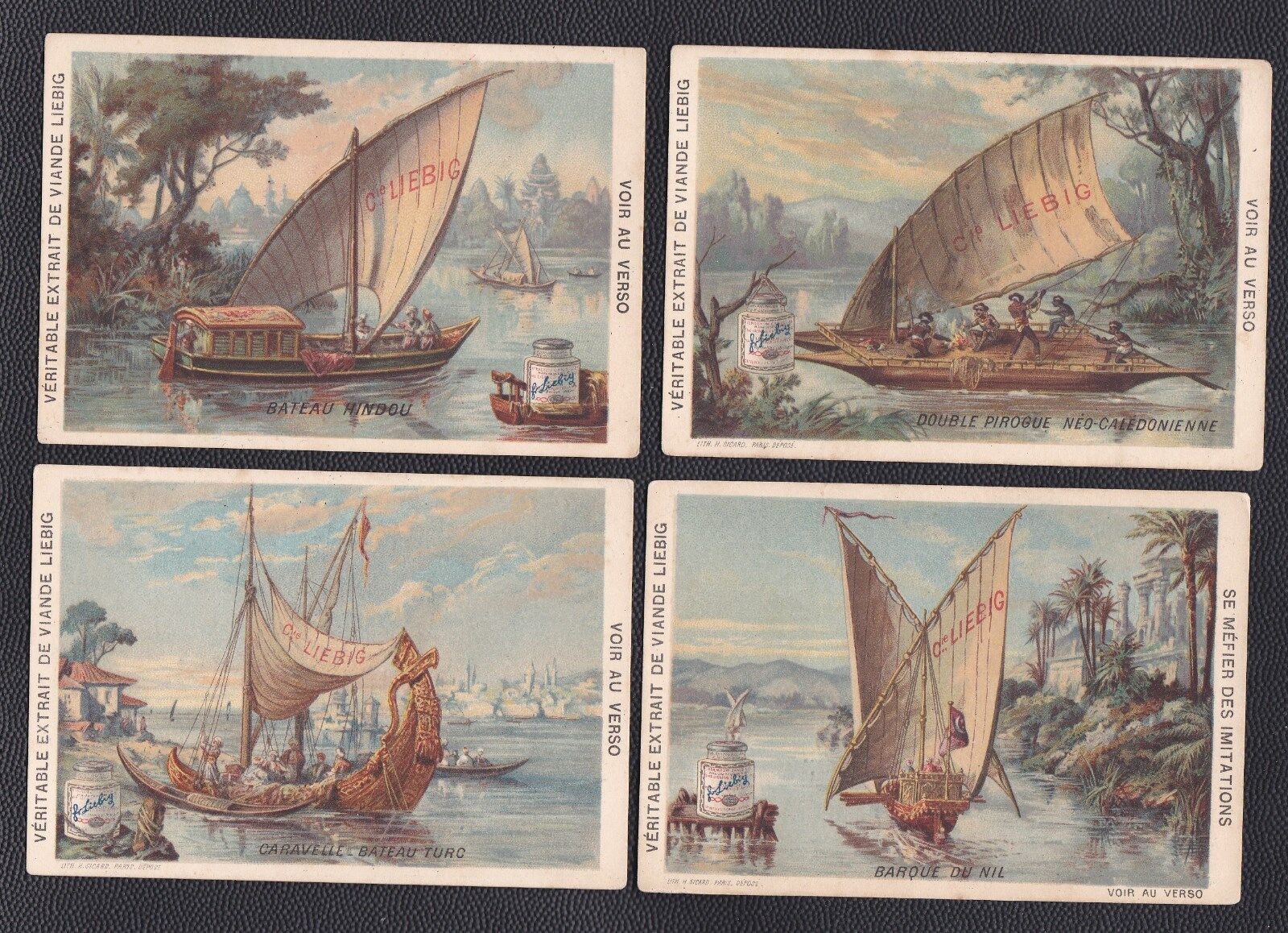 Vtg French ad trade cards, Liebig Veritable Extrait (meat extract) Lot 4 RARE