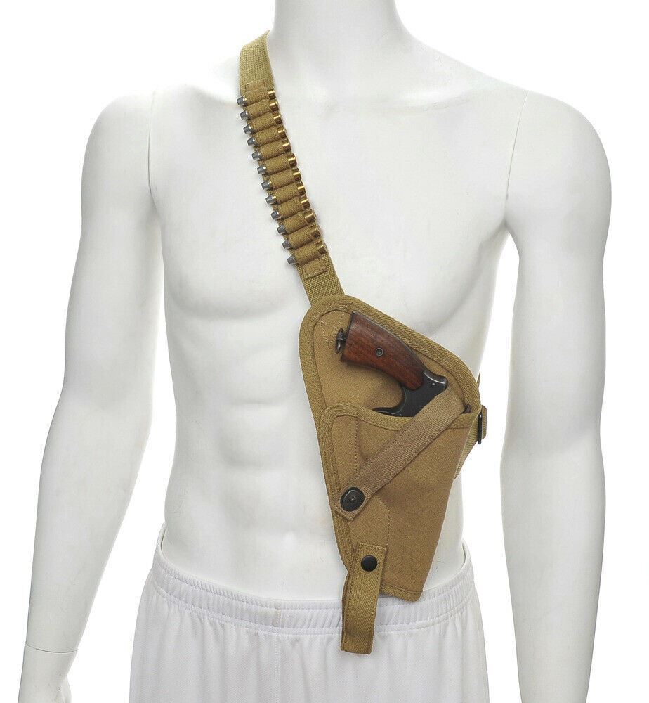 US M3 Victory Revolver Pilots Canvas Shoulder Holster with Shell loops Khaki