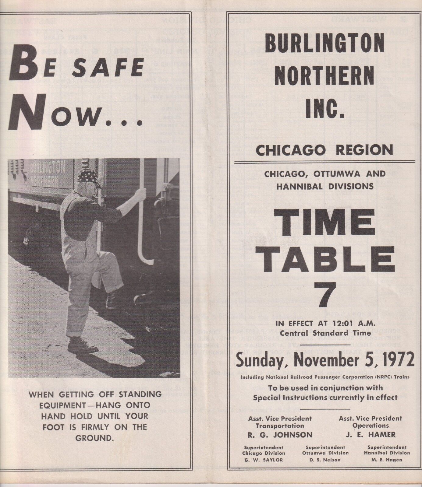 Vintage Burlington Northern Chicago Region employee Timetable No.7 11/05/1972