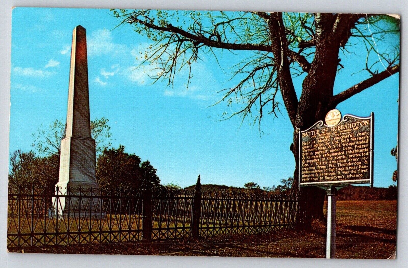Postcard Hubbardton Revolutionary Battle Monument 