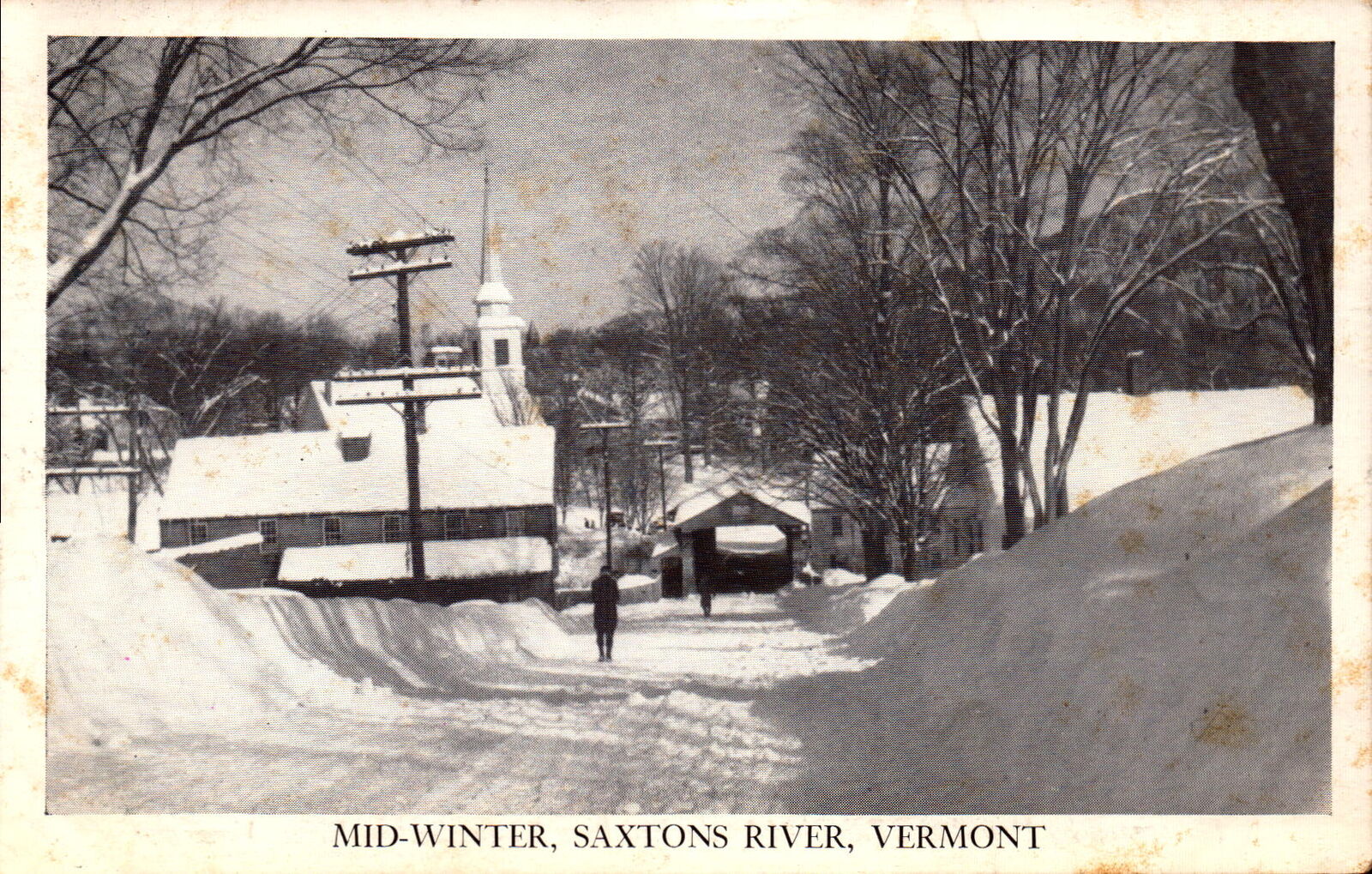 Vintage Postcard Mid-Winter Saxtons River Vermont 
