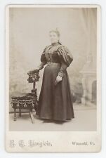 Antique Circa 1880s Cabinet Card Lovely Woman in Dress Langlois Winooski, VT picture