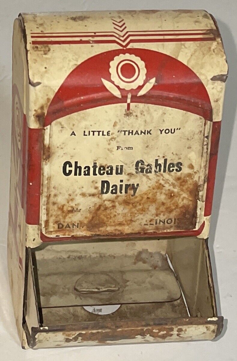 Vintage Chateau Gables Dairy Danville?, Illinois Tin Metal Wall Hang Match Box