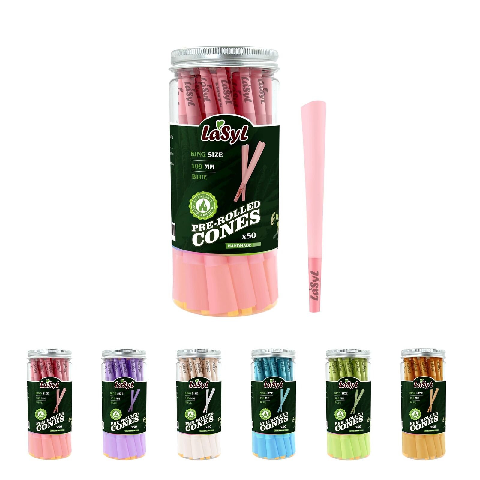LaSyL Cones | Pre Rolled Cones (Pink) | 50 Pack King Size | Rolling Paper with