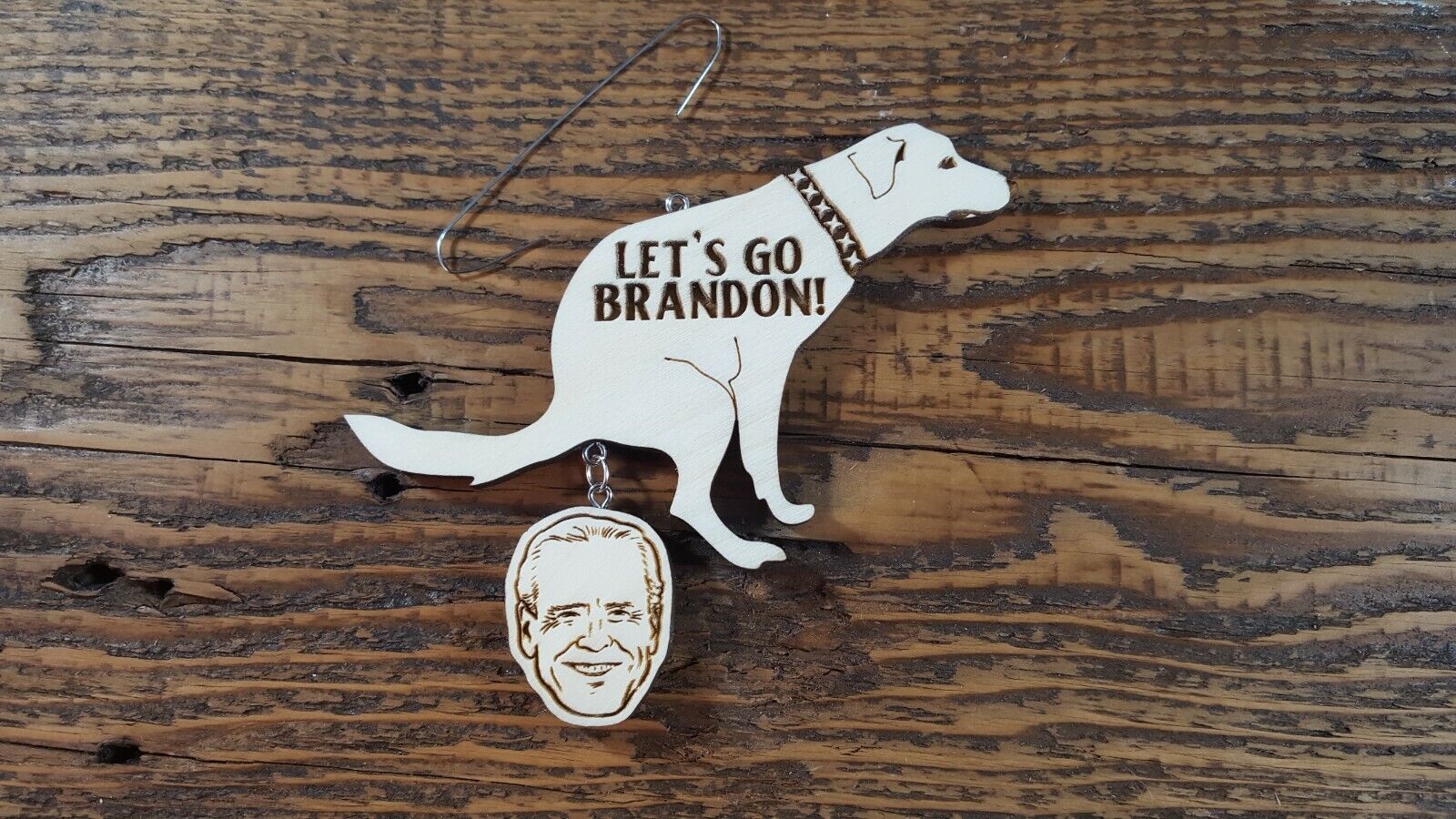 Let's Go Brandon ornament.  Dog poop ornament.  Joe Biden ornament.