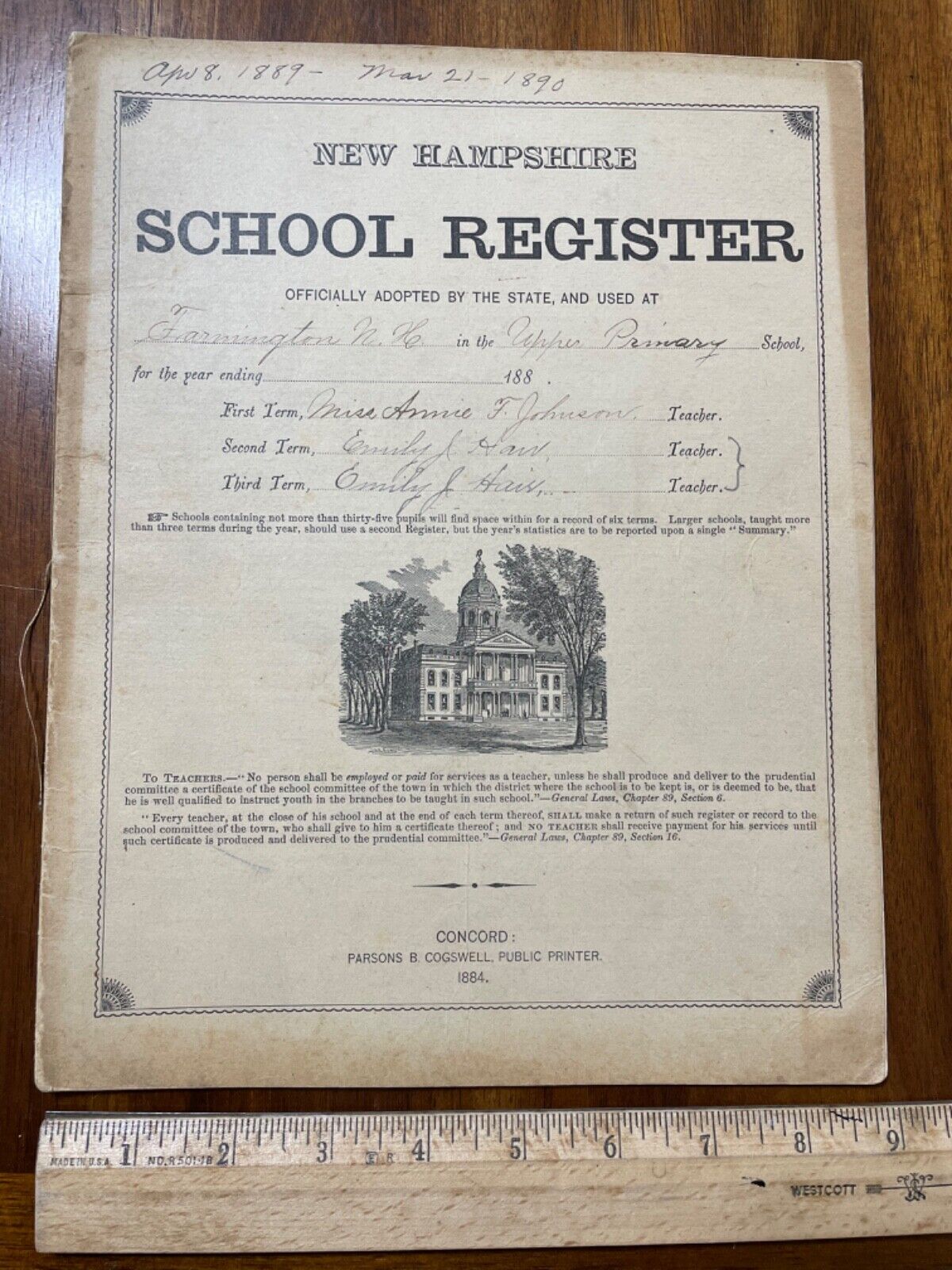 1890 school register New Hampshire Farmington NH Annie Johnson Perkins Averill