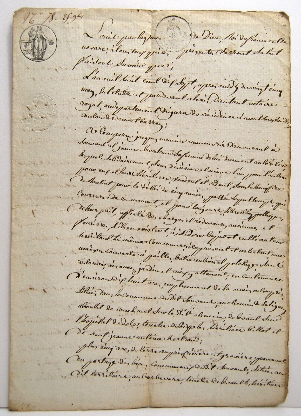 Act Of Sale Notarized Manuscript 25 May 1817 Miller Bertrand & Bapicot Souvans