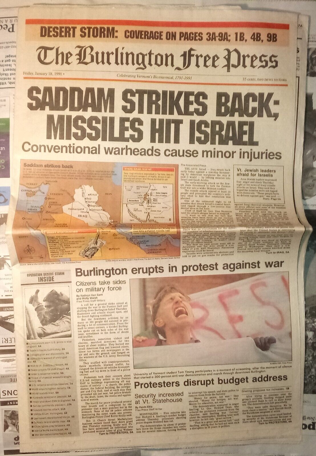 The Burlington Free Press Jan 18 1991 George Bush Iraq War Saddam Israel