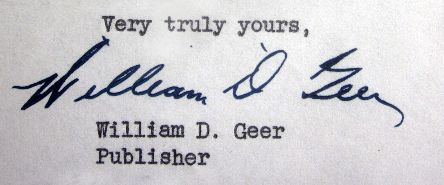 1946 William D. GEER Fortune Magazine Publisher Autograph Letter