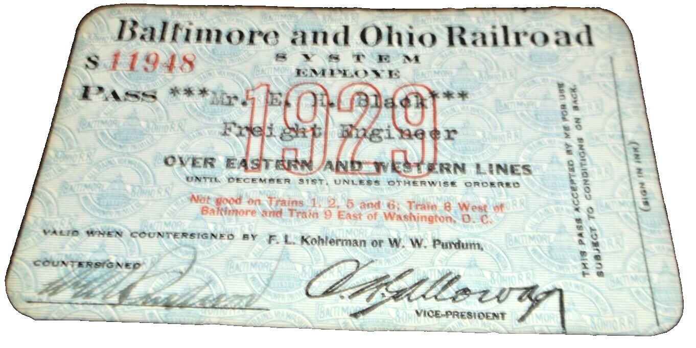 1929 BALTIMORE & OHIO RAILROAD EMPLOYEE PASS #11948