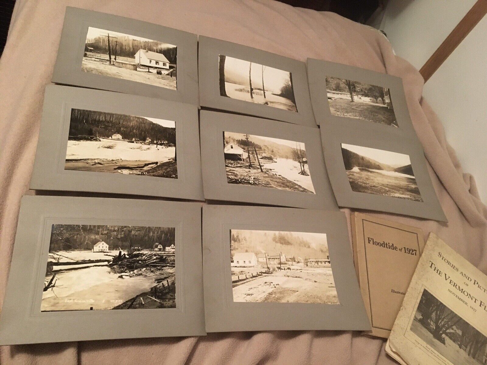 Antique Granville Vermont 10x8 Cabinet Photos 1927 Flood Damage Disaster & Books