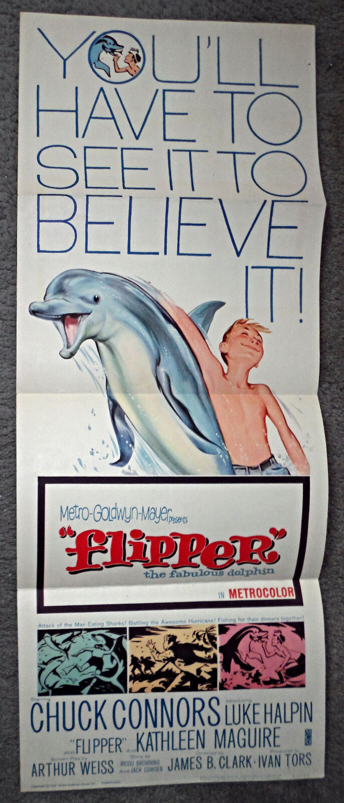 FLIPPER original 1963 14x36 movie poster CHUCK CONNORS/LUKE HALPIN