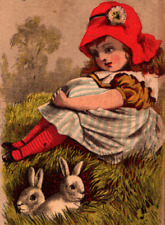 1882 J.D. Larkin Buffalo NY Boraxine Soap Trade Card Girl White Bunny Rabbits picture