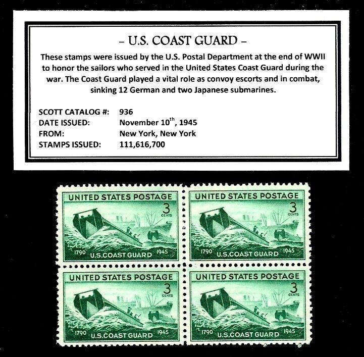 1945 - U. S. COAST GUARD -  (WWII) Mint -MNH-Block of Four Vintage U.S. Postage 