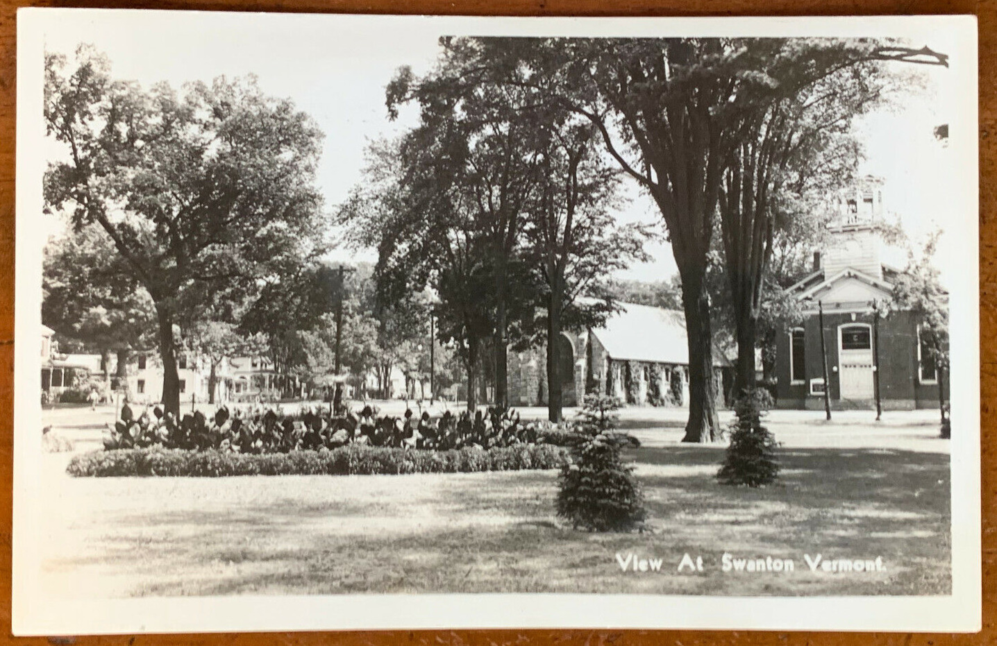 Vermont, VT, RPPC, Swanton, View of Church across Flower Bed, 1950 Blank Back PC