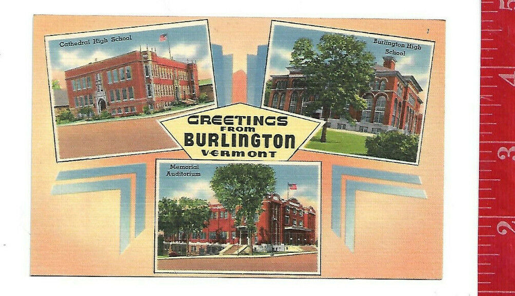 vintage Linen Large Letter Greetings from Burlington Vermont 