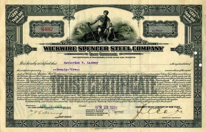 Wickwire Spencer Steel Co. - Stock Certificate - General Stocks