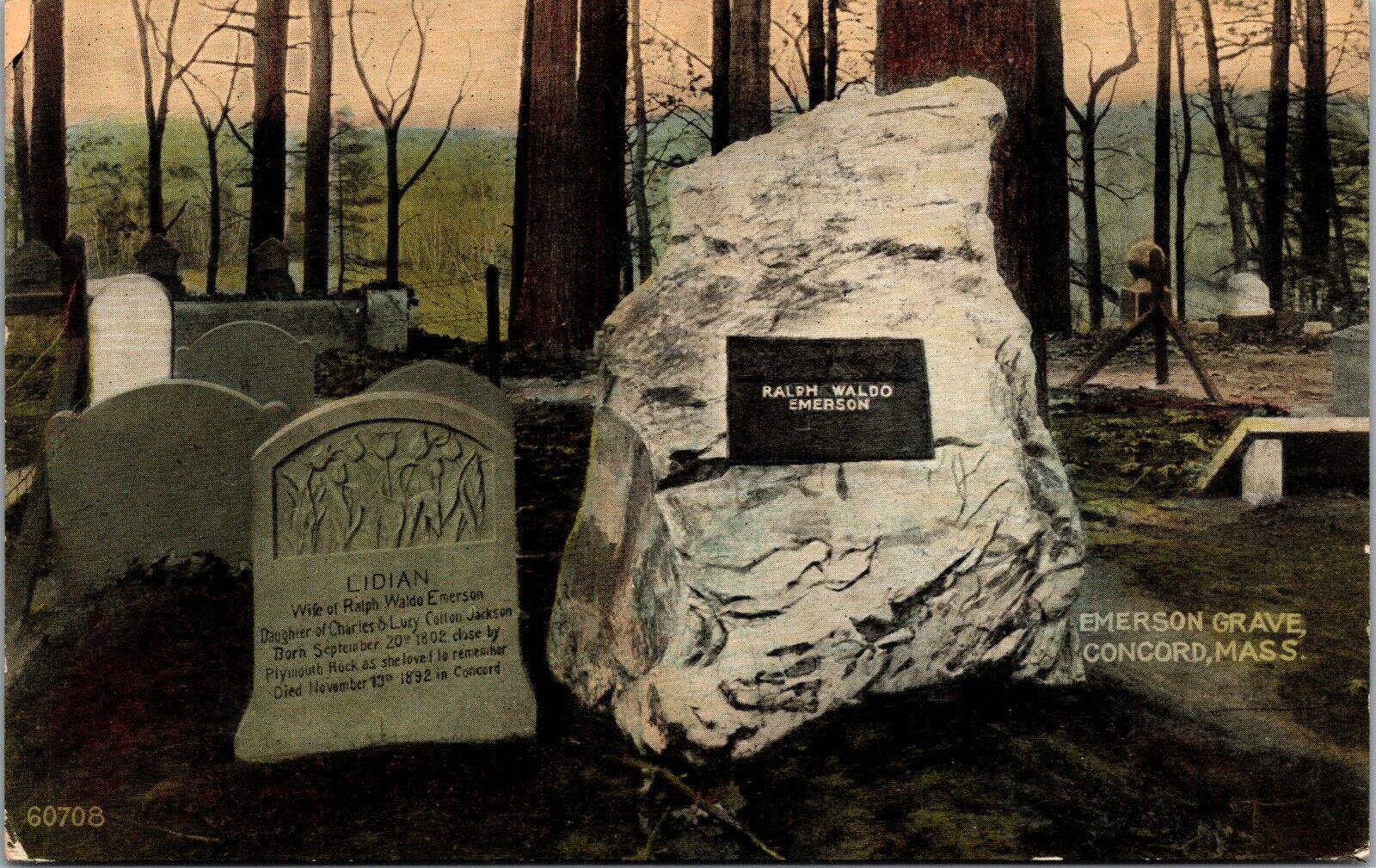 Postcard Grave of Ralph Waldo Emerson Concord MA Massachusetts UNPOSTED