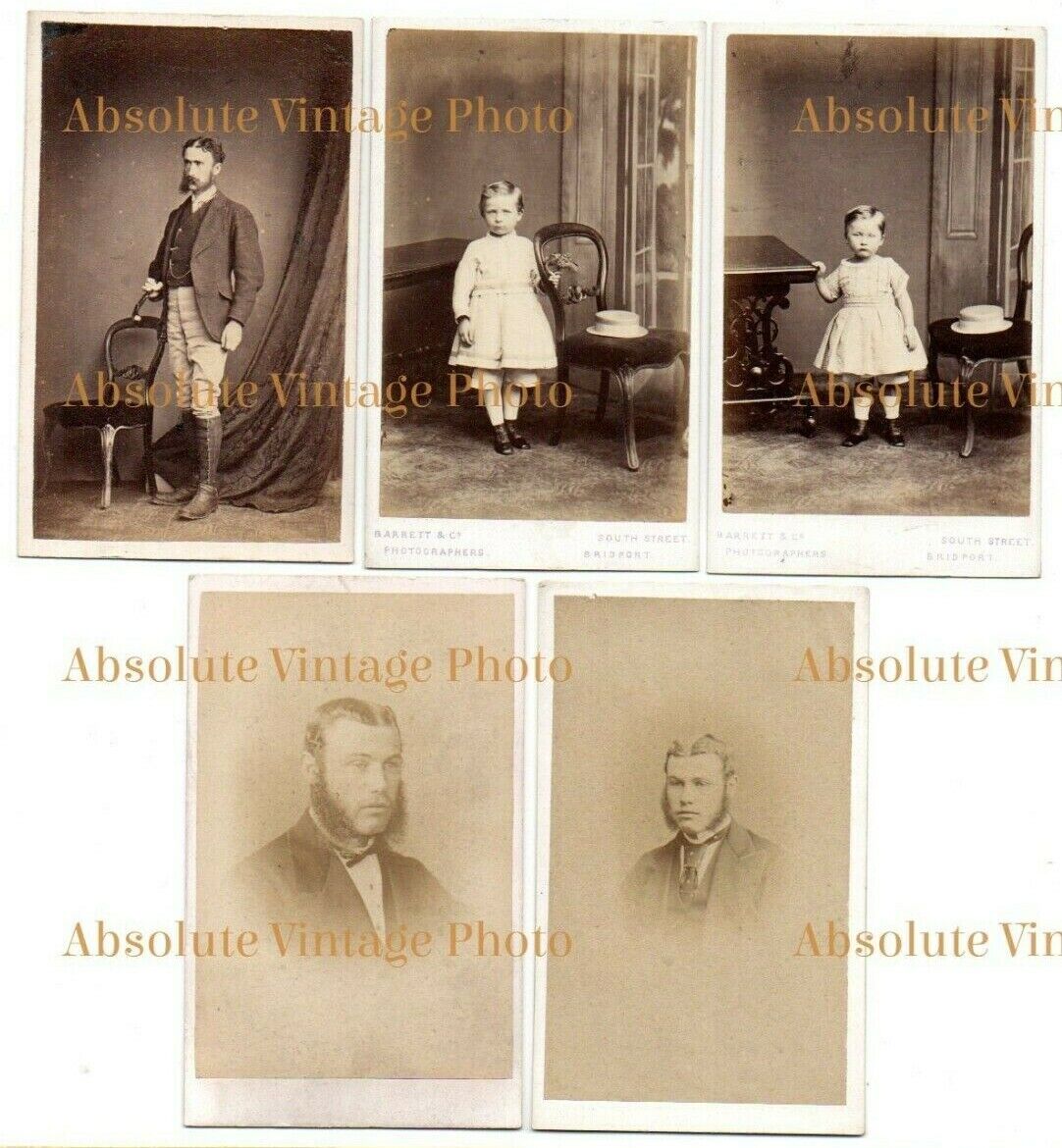 CDV PHOTOGRAPHS BARRETT & CO. STUDIO PORTRAITS BRIDPORT DORSET VINTAGE C.1870