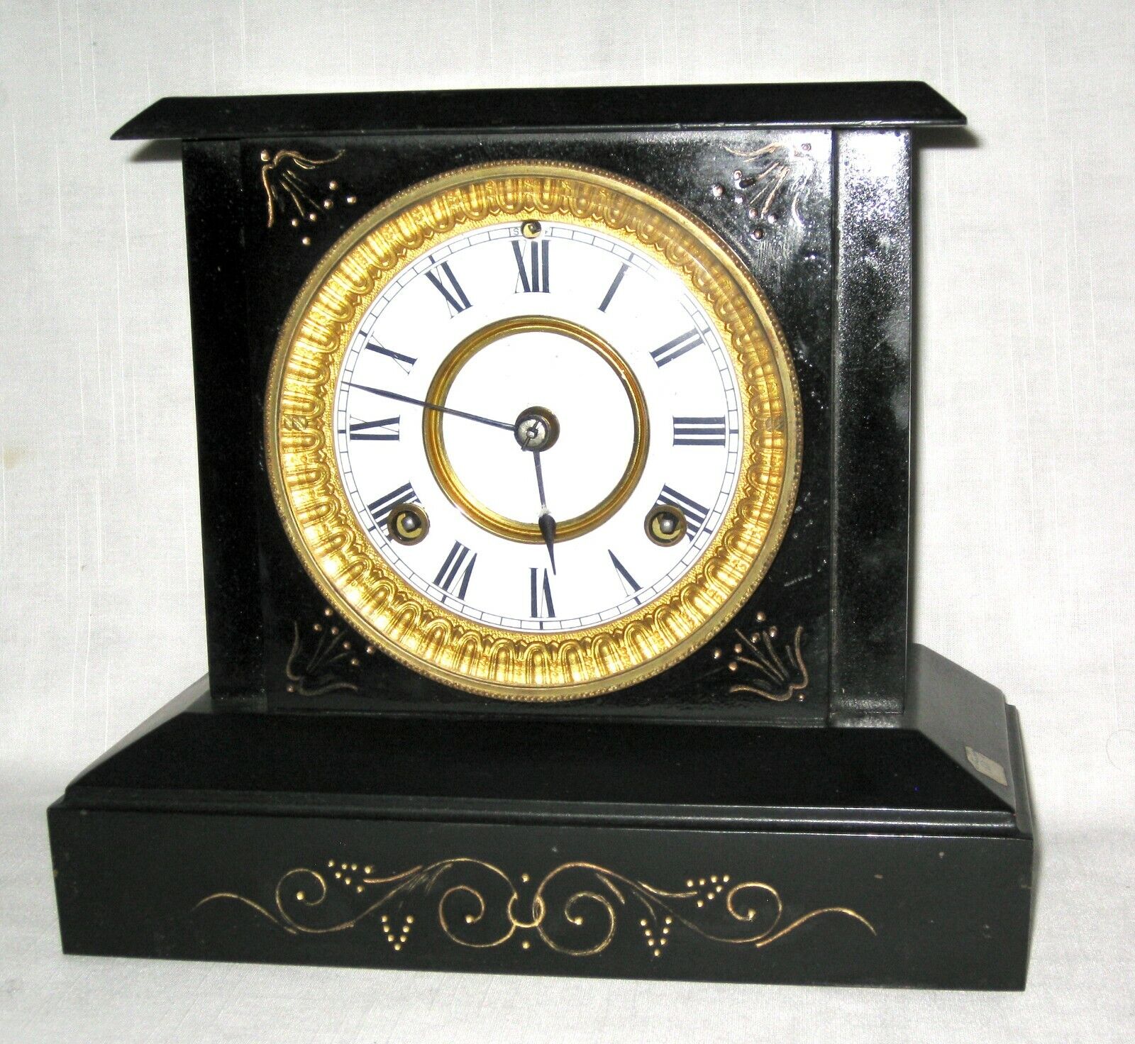 Antique Waterbury Mantle Clock 1881 Wind-up Chime Works Black & Gold