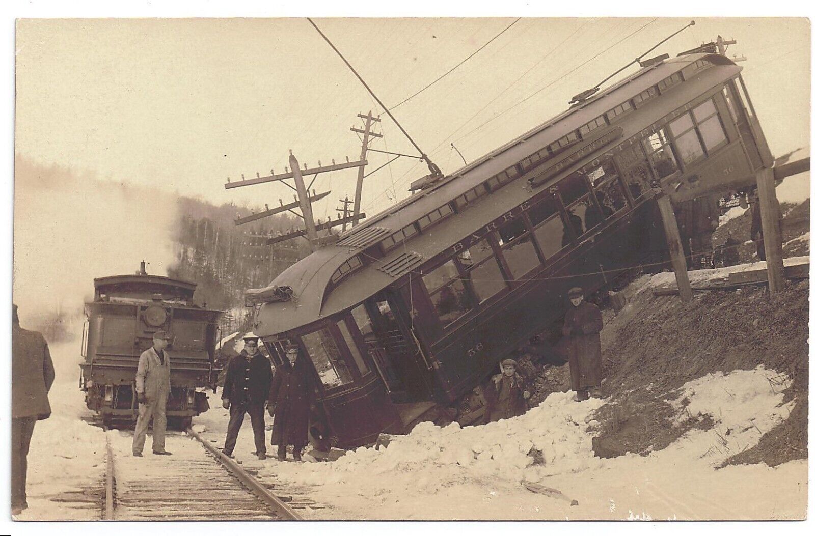 Early 1900\'s RPPC Electric Trolley Wreck - Barre / Montpelier Vermont Unposted