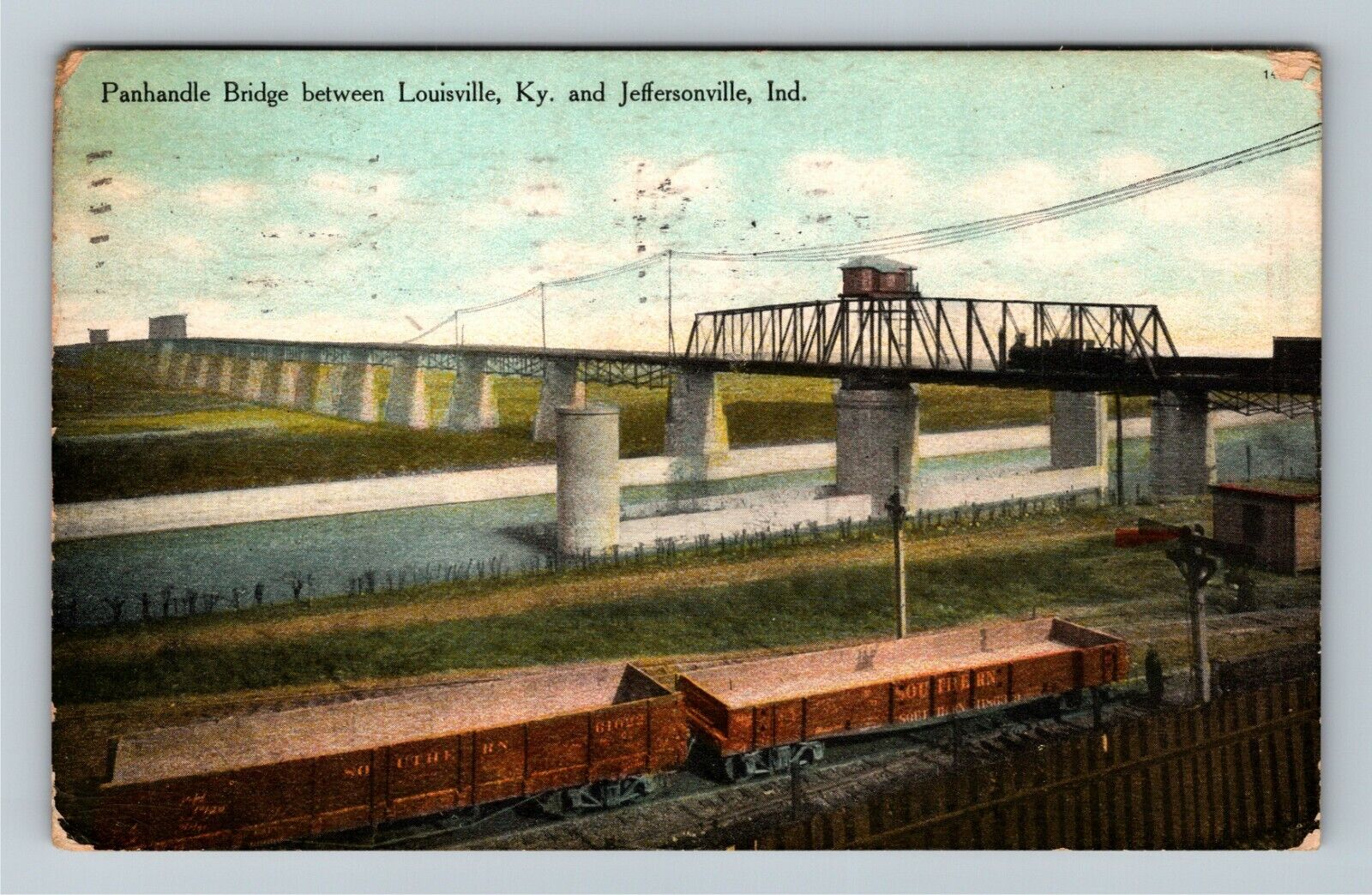 Jeffersonville IN- Indiana, Louisville KY Panhandle Bridge, Vintage Postcard