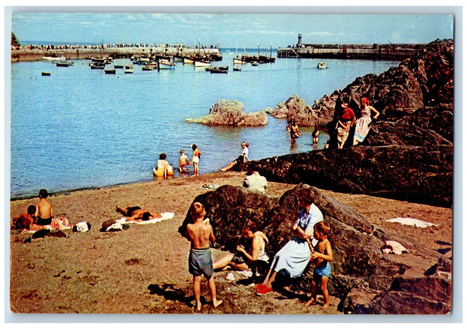 Cornwall England Postcard Mevagissey Beach 1970 Photogravure Vintage