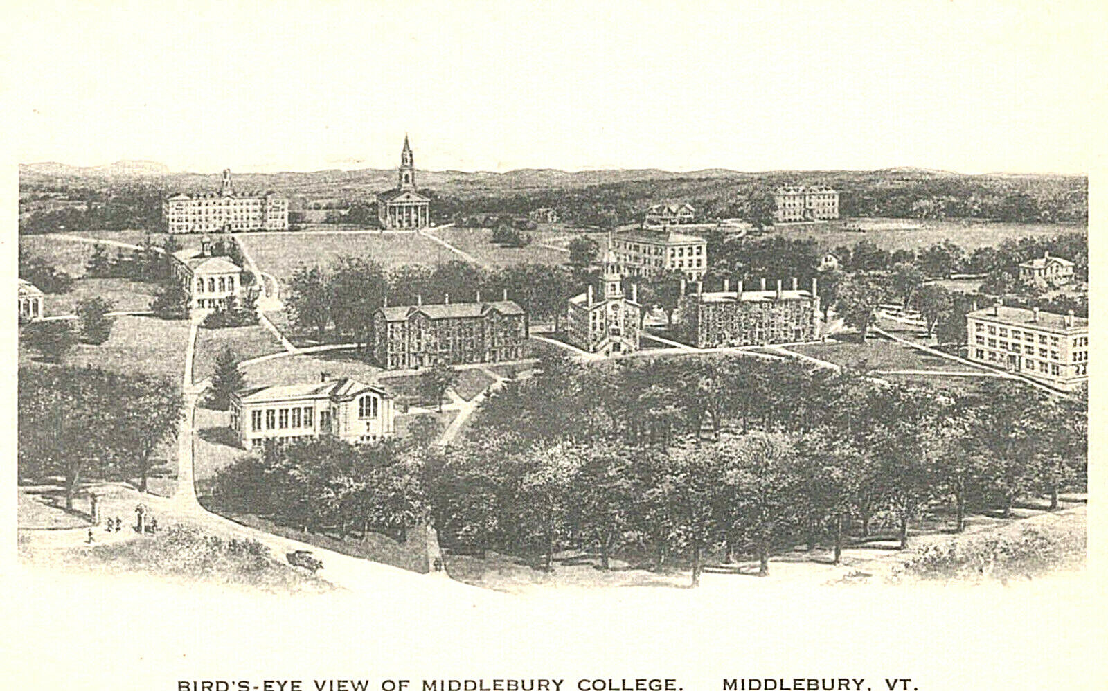 VIntage Postcard-Bird's Eye View of Middlebury College, Middlebury, VT