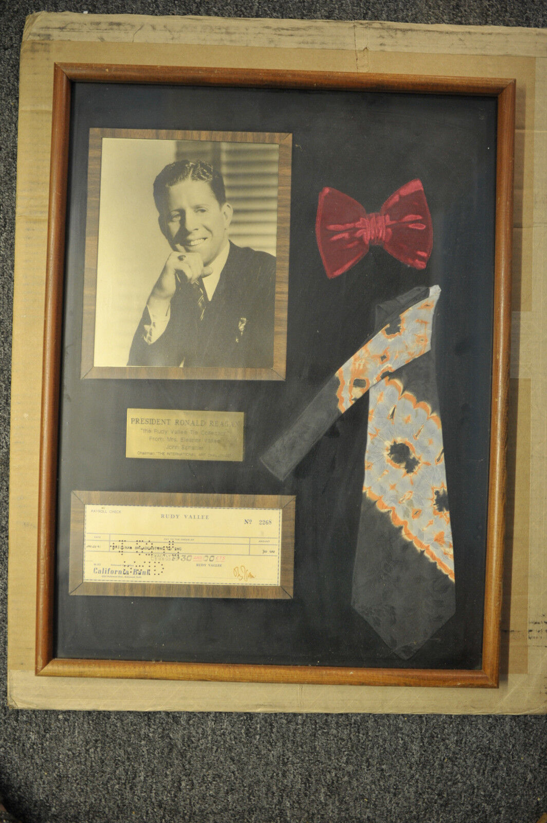 PRESIDENT RONALD REAGAN / RUDY VALLEE - CHARITY PLAQUE GIVEN TO PRESIDENT REAGAN