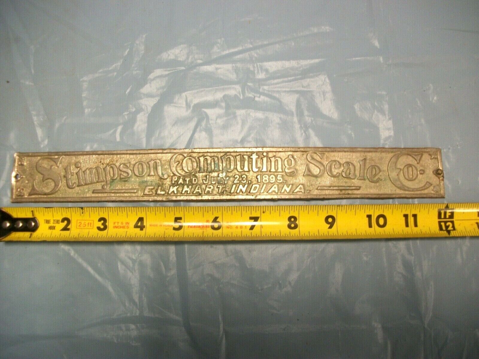 ANTIQUE STIMPSON COMPUTING SCALE CO. SIGN RARE BRASS ADVERTISING NAMEPLATE USA 