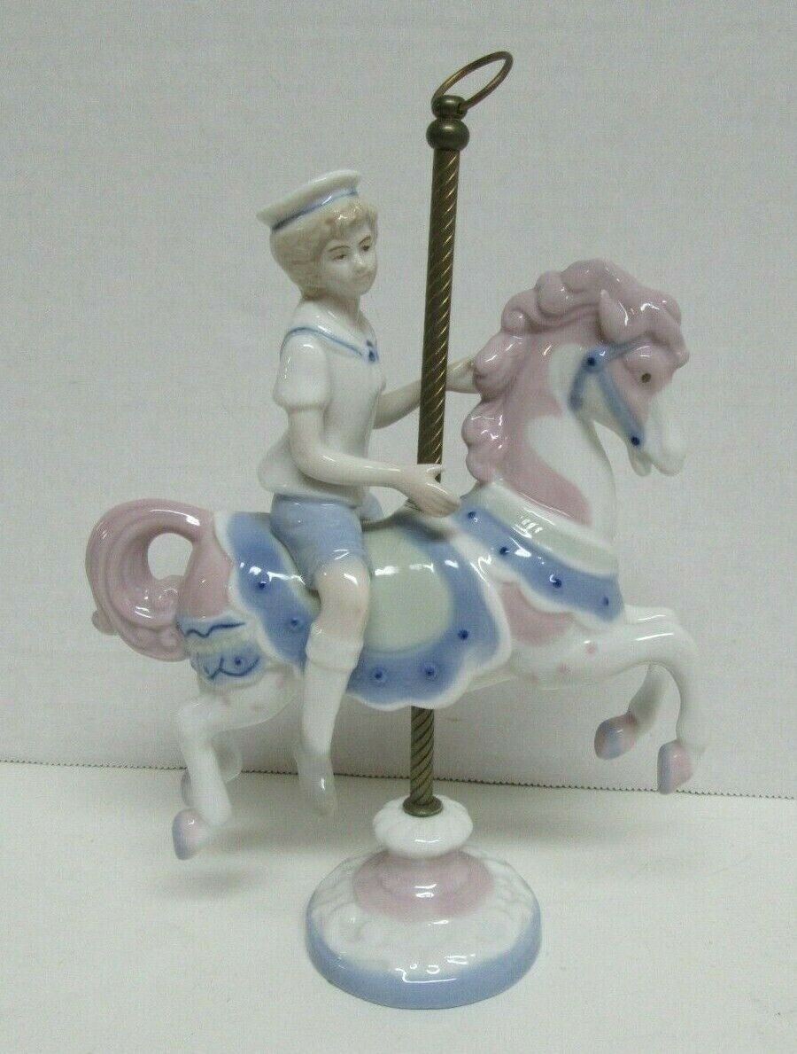 Vintage Porcelain Figurine by Paul Sebastian, 1990 ~ MEICO Boy on Carousel Horse