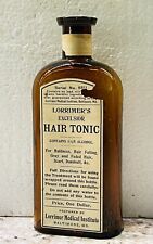 ANTIQUE EMBOSSED LABELED 1890'S LORRIMER'S HAIR TONIC BOTTLE BALTIMORE MD picture