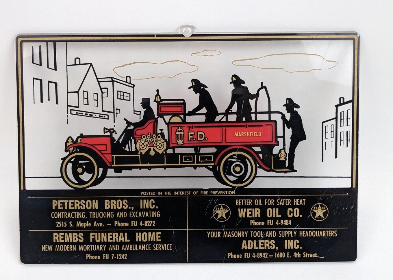 Marshfield Wisconsin Fire Department Silhouette Advertising Sign Texaco Oil