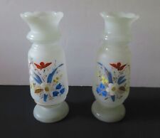 Pair of Antique Hand Painted Bristol Glass Vases - Floral & Butterfly picture