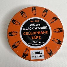 Vintage Vernon's Black Wizard Cellophane Tape Round Metal Container No. 405 picture