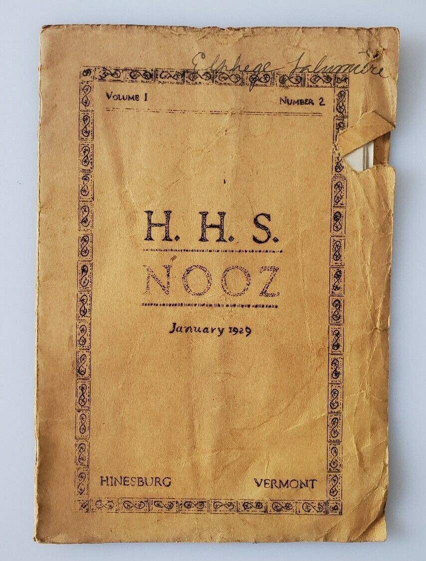 Vintage 1929 Hinesburg VT High School NOOZ News Booklet