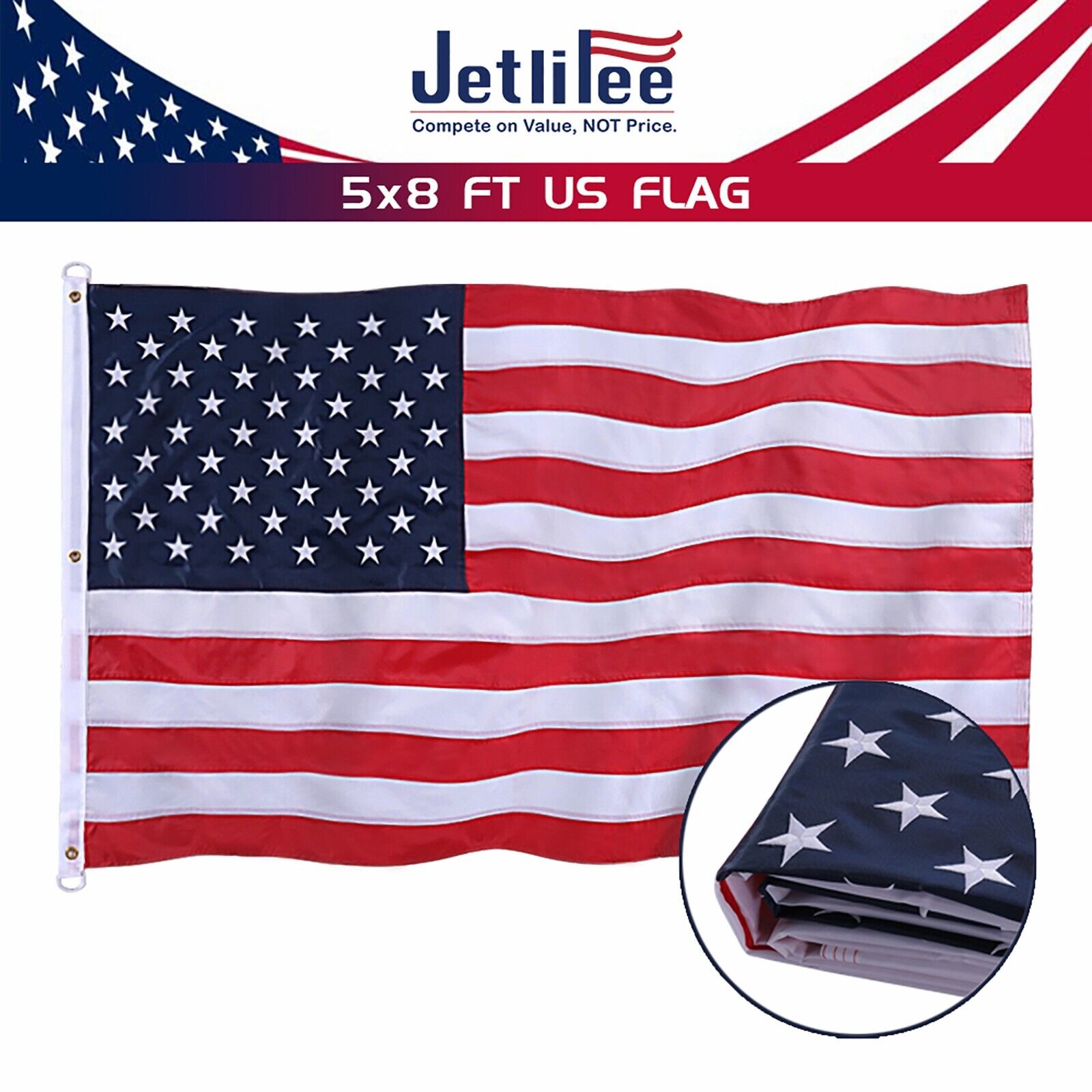 Jetlifee 5x8 FT USA US American Flag Heavy Duty 210D Polyester Double Embrodered